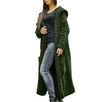 Tosmy Womens Cardigan ženska ležerna zimska čvrsta pletena kapuljača dugi kardigan džemper džepni kaput