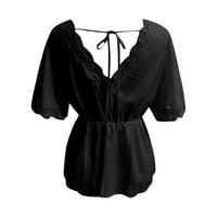 Ženske vrhove kratkih rukava casual bluza Čvrsti žene modne V-izrezne košulje crne m