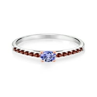 Gem Stone King 0. CT okrugli plavi tanzanit Red Garnet srebra i 10k ružičarski zlatni prsten