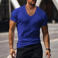 Muški kratki rukav mišićni majica Vruća V izrez bluza Tees Fitness BodyBuilding Sapphire m