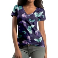 Kingque Womens cvjetni print T-majice V izrez kratkih rukava Majice Loose Tee Ležerne prilike ljetne