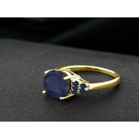 Gem Stone King 7. CT ovalni plavi safir 18K žuti pozlaćeni srebrni prsten