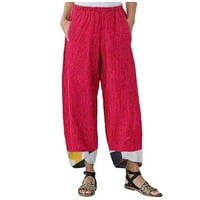 Ylioge dame sužene visoke struk pantalone džepovi lanene patchwork labave fit obrezirane pantalone za krstarenje ljetnim trendi pantaloni