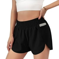 Ženske ljetne kratke hlače Žene Atletičke kratke hlače Elastični pojačani džepovi za trčanje kratke hlače crne s