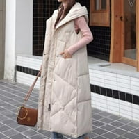 Ženski dugi kaputinski prsluk zimski kaput bez rukava s toplim kaputom s džepovima prekrivena vanjska