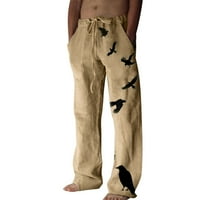Koaiezne radne pantalone za muškarce muški pamuk i posteljina otisnuta posteljina džepa čipkasti hlače velike veličine hlače modna casual