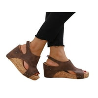 Oucaili Dame Platform Sandal Comfort Wedge Sandale Peep toe klinovi Gumped Ljetne cipele Vjenčana haljina Smeđa 7.5