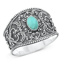 Vaša boja Bali simulirani tirkizni Obećaj prsten. Sterling srebrni oksidirani pojas plavi cz ženski