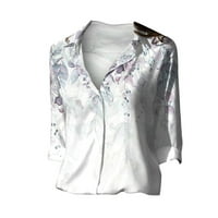 Ženska cvjetna tipka za ispis dolje majice Roll up rufne vrhove okupljene ležerne radne bluze