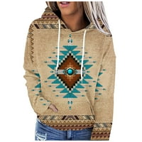 Voncos Aztec Ispis dukserica za žene bavi se dugim rukavima s džepovima Vintage pulover Košulje Udoban