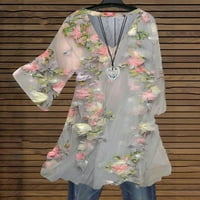 U ženskim vrhovima kauzalne labave cvjetne tiskane majice Fall Plus veličine V-izrez