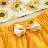 Calsunbaby Toddler Girls Ljeto odijelo Suncokretorni print Frilly bez rukava, kratke hlače od elastičnog