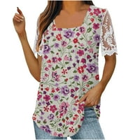 Ljetni vrhovi Cvjećarna majica za žene za žene čipke kratkih rukava udobne labave bluze l