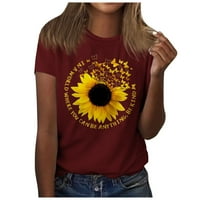 Cvjetna bluza s kratkim rukavima Ležerne prilike ljetni okrugli izrez za žene vino L