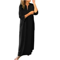 Žene duge haljine Ležerne prilike V-izrez V-izrez Visoki labavi pamučni posteljina Maxi haljina Ležerne