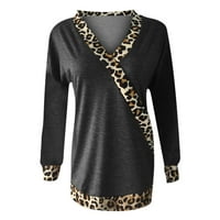 Ženski Vretni džemperi s dugim rukavima vrhovi labavi pulover duks za žene labav dubok-V leopard tiskani