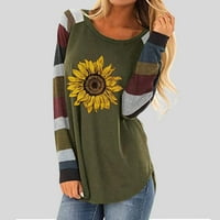 Žene Casual T-majice - Izrez posada Vrhunski ispisani pulover Jednostavno labavi vrhovi vojska zelena