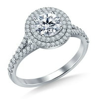 Solitaire dva karata okrugla rez bijeli moissinski dijamantski sterling srebrni prsten za angažman prsten,