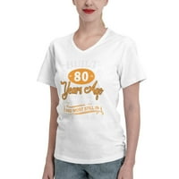 80. rođendanske košulje godina starih ženskih V-izrez majice bijele velike