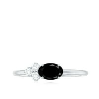 Ovalni rez crni prsten sa dijamantnim triom za žene - CT - AAA razred, srebrna srebra, SAD 12.00