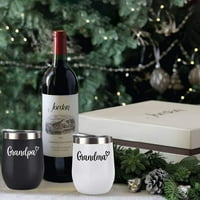 Gingprous Oz Grandpa i baka vina Set za vino, izolirani tumbler od nehrđajućeg čelika sa poklopcem crno-bijeli