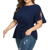 Yubnlvae majice za žene Ženska solidna pulca plus veličina kratkih rukava za blubu za bluzu od pojaseva