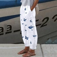 Ženska ljetna casual udobna labava džep cvjetna leptira za ispis hlače visoke struk lagane pantalone