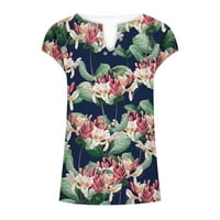 FETERNAL Ljetni modni casual boho cvjetni print casual majica kratki rukav V rect tipke bluza za žene