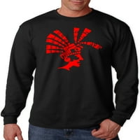 Muški crveni drevni Aztec Sun V crna majica s dugim rukavima mala