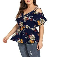 Luiyenes Peplum košulja rame hladno cvjetni top plus ženska bluza s kratkim veličinama ženska bluza