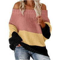 tklpehg ženski džemperi modni vrhovi dugih rukava labav blok za patchwork casual pletene džemper okrugli
