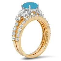 3. CT okrugli rez plavi simulirani tirkizni dragulj Real 14k žuti bijeli zlato Prilagodljiv lasersko graviranje vječno umjetničko umjetnost deco izjava obdarnici vjenčanja Angažman bridalni prstenski set set za bridalni prsten set sz 6.5