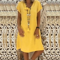 Žene ljetne casual pamučne haljine kratki rukav V izrez Solid Color Looja Midi haljina udobna plus majica