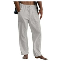 Jogging hlače muškarci pamučne posteljine ravno hlače dugači čvrste boje muškarci joggers hlače opuštene