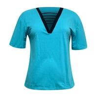 Žene Ljetne vrhove Žene izdubljenje V-izreza u boji s kratkim rukavima Majica majica za bluze za bluze
