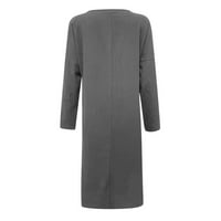 Amousa ženska pamučna posteljina labava casual puni džep dugih rukava s dugim rukavima ljetna haljina