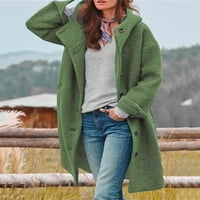 Kardigan za ženske ležerne čvrstog dugih rukava s kapuljačnim vunenim kaputom zeleno l