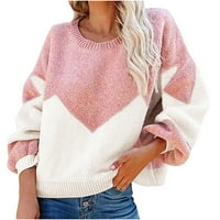 LILGIUY ženske boje blokiranje labavog pletena džemper okrugli džemper za vrat modna proljetna zima