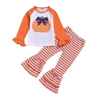 Toddler Kids Girl Halloween Outfits Bundev tiskani majice s dugim rukavima vrhovi + ruffled dugih hlača
