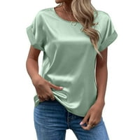 Cyzz Celler ženska majica ljetni elegantni čvrsti okrugli vrat valjani kratki rukav saten sitni bluza