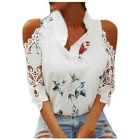 Žene ljetne vrhove kratki rukav casual bluza Grafički print Ženske V-izrez Majice Bijeli XL