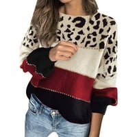 Ženski džemperi Leopard tiskali su o-vrat dugih rukava jesen zimski kontrast labav vrhovi praznični