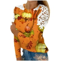Bazyrey ženske ležerne majice modni Halloween tisak i spajanje čipka u šupljim okruglim vratom majica