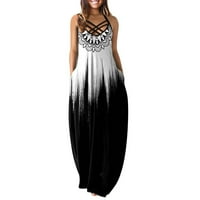 Bigersell Crne haljine za žene Maxi haljine Summer Casual V-izrez bez rukava bez rukava Duga haljina
