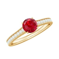 Laboratorija uzgaja ruby ​​solitaire prsten sa dijamantskim bočnim kamenjem, 14k žuto zlato, US 5,00