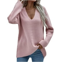 Ženske modne duge rukave V izrez labav pulover vrhovi bluza pleteni džemper topli dresi za žene