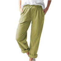 Ženske dževne hlače džep elastični struk udobne ravno hlače žute s
