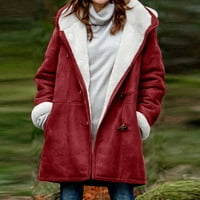 Zodggu Fau Midi kaput jakna Ženska zimska topla zip up hoodie sa džepnim damama modni gumb Solid Boja