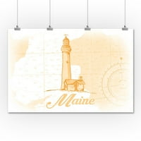 Maine - svjetionik - žuta - obalna ikona - umjetničko djelo novina