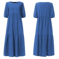 Ljetne haljine Modna labava puna boja O-izrez Duhovni rukavi Ležerne kratke rukave Plava haljina za